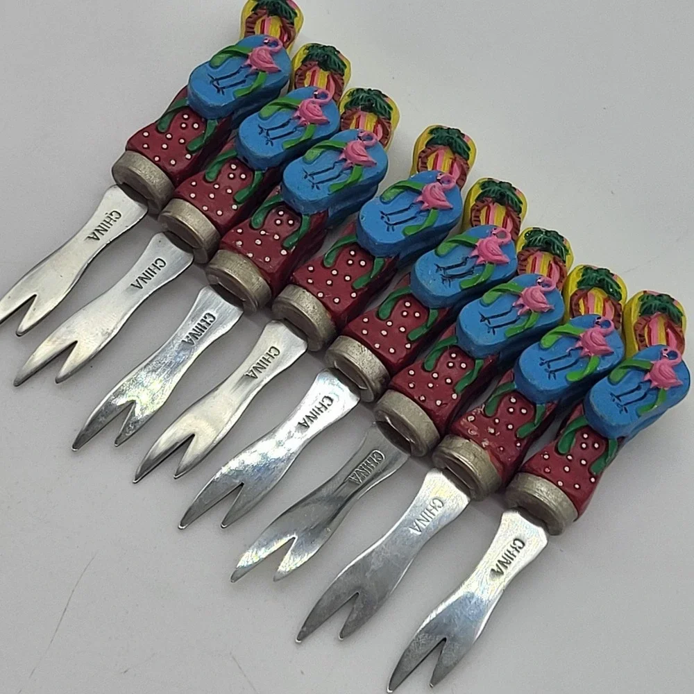 Appetizer Forks Novelty Flip Flop Flamingo Summer Colorful Cocktail Set Of 8